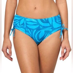 Next Blue Bali Hai Blue Tropical Print Mid Rise Side Cinch Bikini Bottom XL NWT